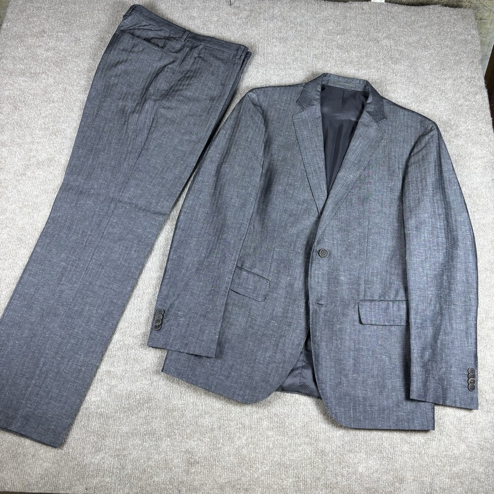 Hugo Boss Crowley Soft1 Gray Linen Cotton 2 Piece Suit Mens 38R 32x31